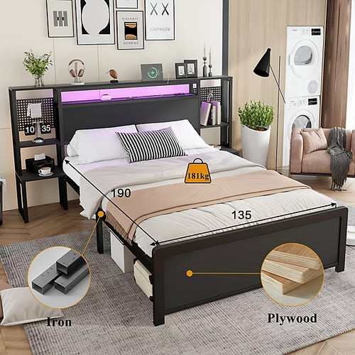 4ft6 double metal bed - bed, frame