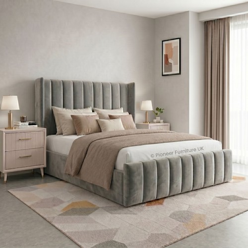 Double ottoman bed grey velvet
