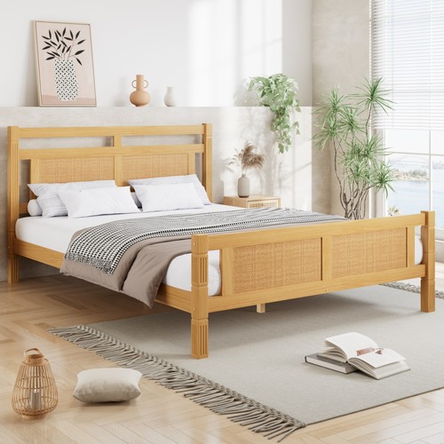 Wooden bed frame - bed, double