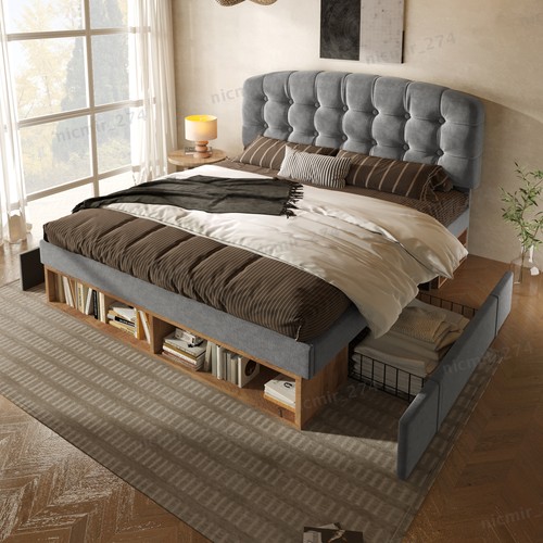 Upholstered velvet double bed - upholstered,