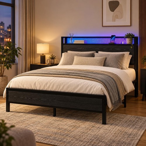 Double bed frame with led - double,