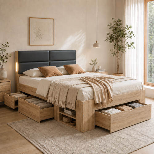 4ft6 double wooden bed - 4ft6,