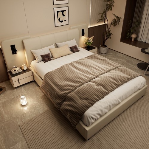 Double bed frame with - with, beige