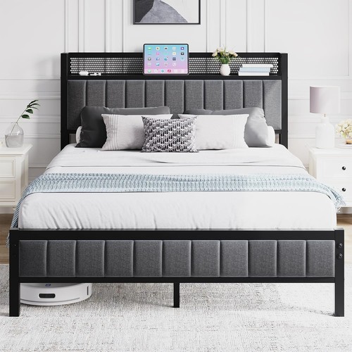 Bed frame with wooden storage - bed,
