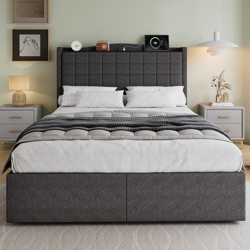 4ft6 double storage bed frame - storage,